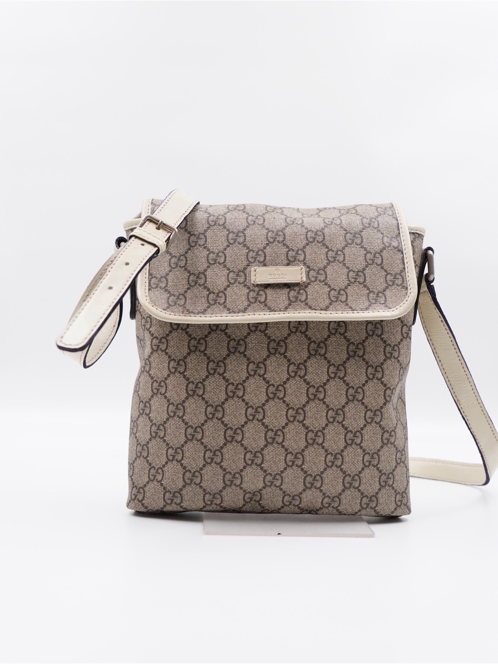 Gucci Flap Beige Monogram Crossbody Bag